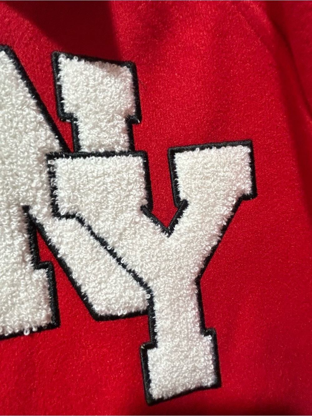 Forever 21 Red & White womens size L NY Varsity Jacket with White Accents NWT - Picture 5 of 7